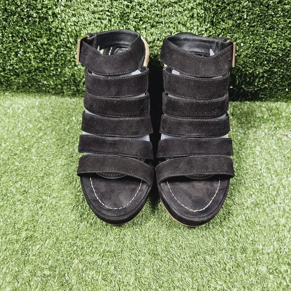 Tory Burch Bailey Black Strappy Espadrille Wedge Sandals Womens Size 8.5